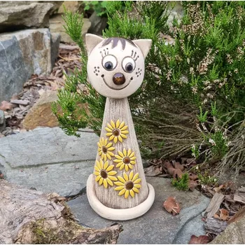 Zahradní dekorace Keramická kočička se slunečnicí 32 cm