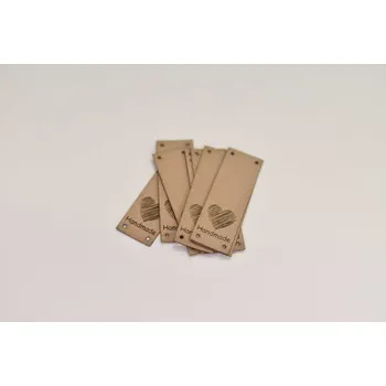 Štítek koženka, Handmade béžová dlouhý DOWN (E) (Štítky na oblečení)