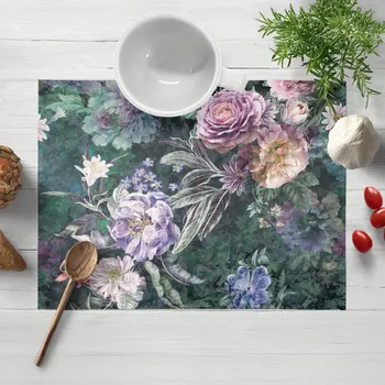 prostírání Dekorační prostírání na stůl BM-010 Velké fialové květy na tmavě zeleném 30x40 cm