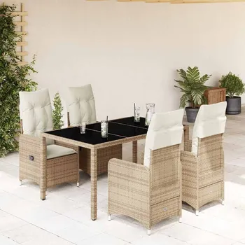 5dílný zahradní bistro set s poduškami béžový polyratan Béžová3277098