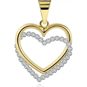 Přívěsek Zlatý přívěsek 14K dvojité srdce s kubickými zirkony
