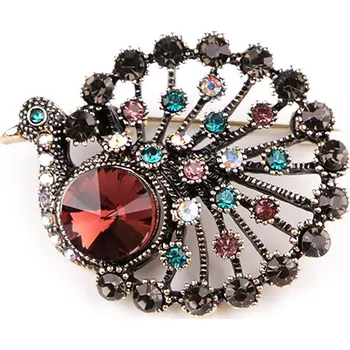 Náramek Brož s broušenými kamínky páv, malé, amarant