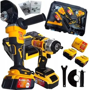 Sada nářadí AKUMULÁTOROVÁ SADA NÁŘADÍ RÁZOVÝ UTAHOVÁK ÚHLOVÁ BRUSKA 88V 2x 6Ah KUFR