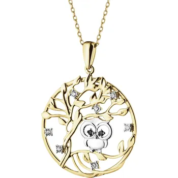 Přívěsek Zlatý přívěsek s diamanty - strom, sova - 0,05 ct - ryzost 585 - 189.384