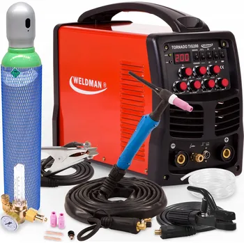 Svářečka INVERTOROVÁ SVÁŘEČKA WELDMAN TORNADO 200 TIG AC DC MMA PULS 200A 230V ALU