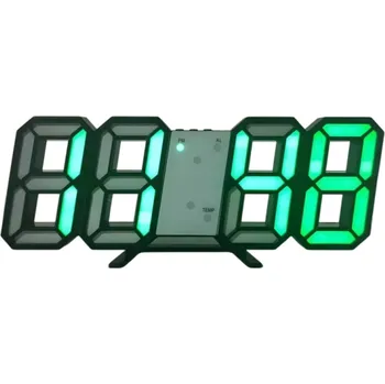 Hodiny 3D LED digitální hodiny 16 cm Barevný rám Barevný displej Stolní i nástěnné Kalendář Jas 3 úrovně Paměť času 12/24H USB napájení zelená