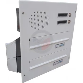 Poštovní schránka 2x poštovní schránka D-041 šikmá k zazdění do sloupku + čelní deska s 2x zvonkem a přípravou pro HM - RAL světle šedá