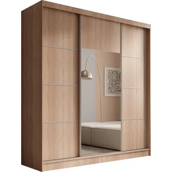 Šatní skříň ADRK Šatní zrcadlová skříň posuvná KERI SS 200, dub sonoma/stříbrná