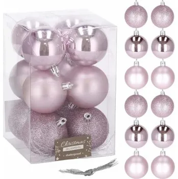 Vánoční dekorace VÁNOČNÍ BAŇKY NA STROMEČEK SADA NEROZBITNÉ RŮŽOVÉ 12 Ks