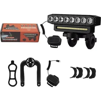 Svítilna LED světlo na kolo s klaksonem 130 dB 19 x 4 x 5,1 cm 2000 mAh USB-C Powerbanka Svítilna 8 LED 20 SMD 6 režimů IP44 Dálkové ovládání