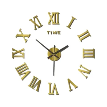 Hodiny Samolepicí nástěnné hodiny s římskými číslicemi 40 cm 3D akrylový design Moderní dekorace Zrcadlový efekt Černá barva Elegantní vzhled zlatá