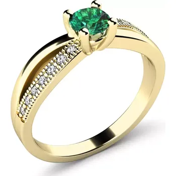 Prsten Dámský prsten žluté zlato 585/1000 přírodní diamant G/SI se smaragd 10998-ZL-SMAR velikost 59