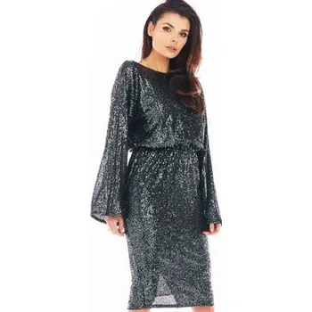 Dámské šaty Awama Večerní šaty A402 Šedá Basic Fit S_M