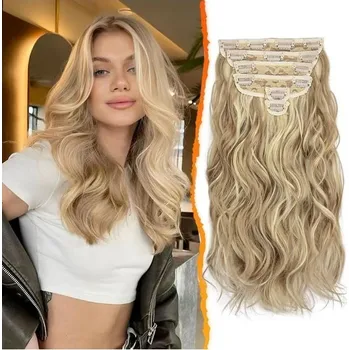 Čelenka BARSDAR Clip in prodlužování vlasů, 40 cm vlnité blond Clip in prodlužování pro ženy, 6 kusů, silné