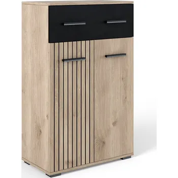 Komoda ZEMURA komoda se šuplíkem, bílý dub/černá