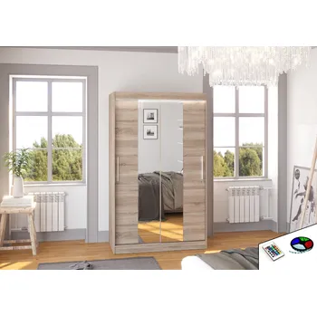 Šatní skříň ADRK Šatní zrcadlová skříň posuvná s LED osvětlením SANTOS T 120 L, truffle