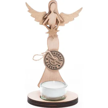 Vánoční dekorace Anděl dřevěný 16 cm se svíčkou vánoční - 4 barevné varianty Barva: Přírodní tělo + zlatá křídla