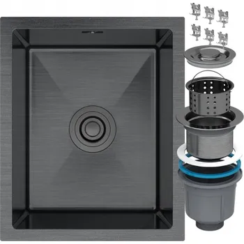 Granitový dřez Jednokomorový granitový dřez Granitan BARI ocel černý