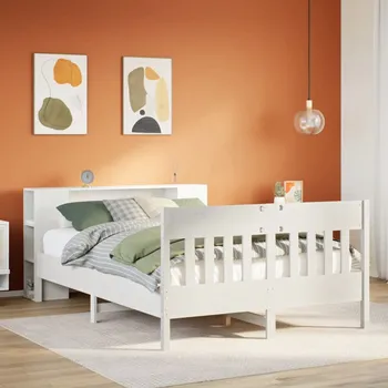 Postel Postel s knihovnou bez matrace bílá 140x190 cm masivní borovice