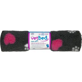 Pelíšek pro psa Protiskluzová podložka Vetbed S (50x75cm) grafitová se srdíčky a tlapkami