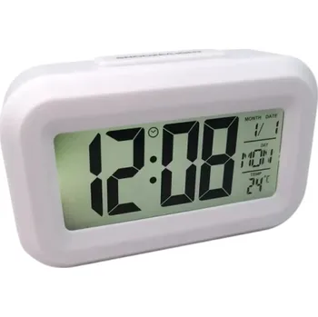 Hodiny Digitální budík 8,8 x 5,3 x 2,8 cm Čas Datum Teplota Odpočet Snížený jas Zvukové buzení Nastavitelný alarm Displej s podsvícením na baterie bílá