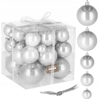 Vánoční dekorace VÁNOČNÍ BAŇKY NA VÁNOČNÍ STROMEČEK SADA PERLOVÉ ŠEDÉ OZDOBY DEKORACE 37ks