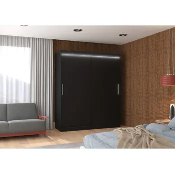 Šatní skříň ADRK Šatní skříň posuvná s LED osvětlením LINCOLN B 180 L, černá
