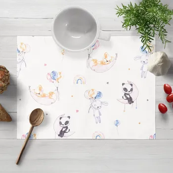 prostírání Dětské bavlněné prostírání na stůl Sandra SA-374 Pandy lišky a zajíčci s balónky 30x40 cm