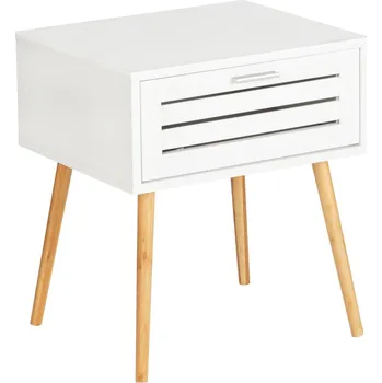 Konferenční stolek Mini komoda, odkládací stolek se zásuvkou FINJA, bambus, bílá, Wenko