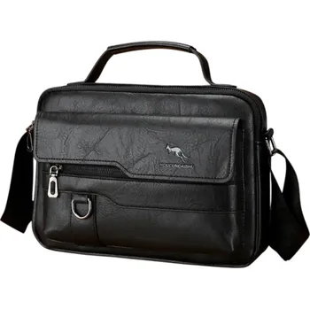 Messenger pánská taška 29×20×7 cm Kožená ležérní crossbody taška přes rameno Hnědá a černá obchodní pánská kabelka ze syntetické kůže černá