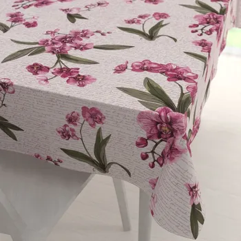 ubrus Bavlněný obdélníkový ubrus Sandra SA-635 Růžovofialové orchideje na bílém 100x140 cm