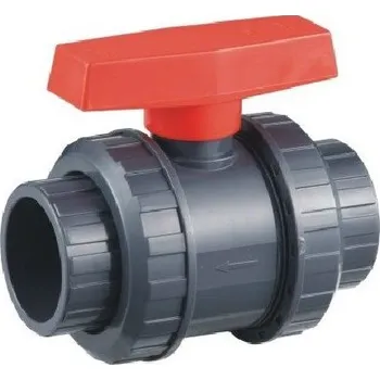 Ventil - průměr 50 mm - kulový dvojcestný, k propojení trubek, PVC, šedý, 0.7kg (313010)