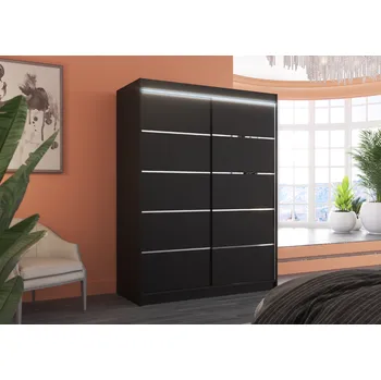 Šatní skříň ADRK Šatní skříň posuvná s LED osvětlením LUFT B 150 L, černá