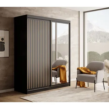 Šatní skříň ADRK Šatní zrcadlová skříň posuvná DELIA B, černá Šířka (cm): 160