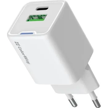 Datový kabel COLORWAY 1x USB-C/ síťová nabíječka/ GaN/ PD/ PPS/ QC/ 35W/ Bílá