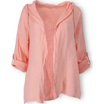 Dámský svetr Lněný kardigan s kapucí 55749 barva: oranžová-lososová