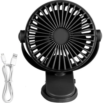 Domácí ventilátor Mini ventilátor s klipem 12,5×9×5 cm Přenosný elektrický ventilátor s USB nabíjením 180° otáčení Nastavitelné rychlosti Stolní větrák černá