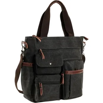 Pánská plátěná crossbody taška 35×30×10,5 cm Vintage aktovka přes rameno Unisex pracovní taška na cesty Vysokoškolská brašna na notebook černá