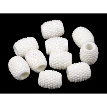 Dětské navlékací korálky Plastové korálky s velkým průvlekem 13x15 mm, malé, 1 (061) bílá AB