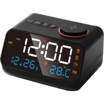 Hodiny Multifunkční LED budík s FM rádiem 11,3 x 8,6 x 7,15 cm Teplota Vlhkost USB napájení 2 budíky Hlasové probuzení Nastavitelný jas černá