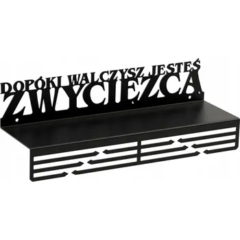 Věšák Držák na medaile s poličkou, kovový, černý matný - Dokud bojuješ