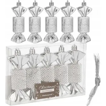 Vánoční dekorace Vánoční vánoční baňky OK 5 ks sada vánočních ozdob bonbóny 8cm stříbrné