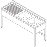 Maxima Stůl na mytí nádobí - 2 dřezy - se zadní stěnou - 150 x 70 cm
