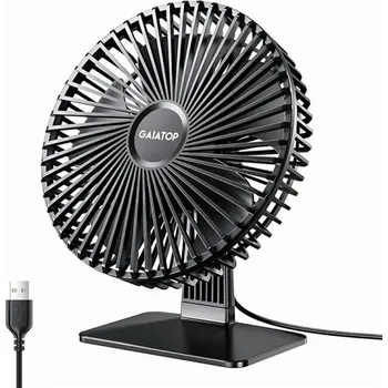 Domácí ventilátor GAIATOP USB ventilátor 19,5×16,5 cm Přenosný stolní ventilátor s nastavitelným úhlem 90° 4 rychlosti Ultra tichý chladicí větrák do kanceláře černá