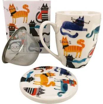 Porcelánový hrnek se sítkem Kočičí svět - STYLISH CATS, 360 ml