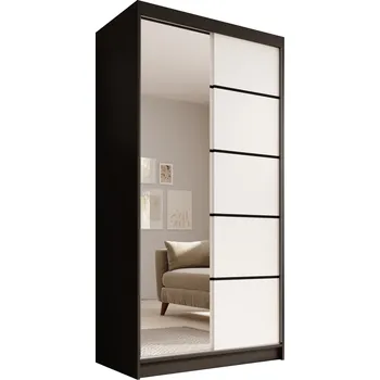 Šatní skříň ADRK Šatní zrcadlová skříň posuvná LAURENCJA BW 100, bílá/černá