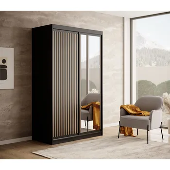 Šatní skříň ADRK Šatní zrcadlová skříň posuvná DELIA B, černá Šířka (cm): 120