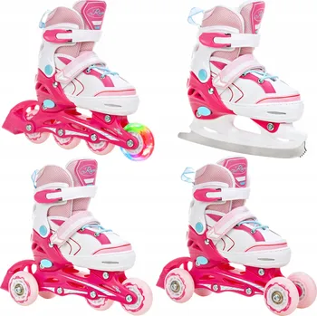 Kolečkové brusle Brusle 4v1 Raven Lia PINK svítící kolo LED Velikost bruslí: EU 27-30, Typ nože: Pánský (hokejový)