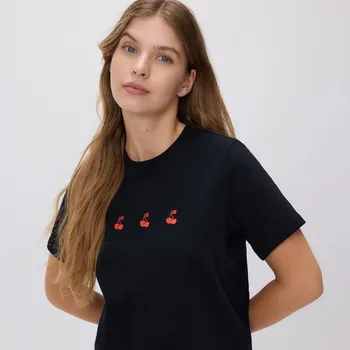 Dámské tričko Reserved - Tričko střihu regular s výšivkou - černý - 374GU-99X - 374GU-99X-M