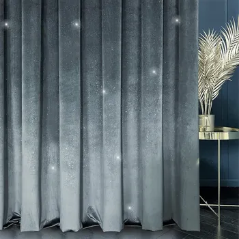 Závěs Hotový zatemňovací závěs HOLLAND VELVET s kroužky – 140 × 260 cm, tmavě šedý se stříbrným leskem